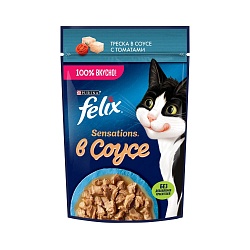 Влажный корм для кошек Felix Sensations в Удивительном соусе с треской и томатом 75 г
