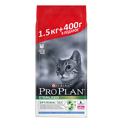 Сухой корм для кастрированных и стерилизованных кошек Pro Plan Sterilised кролик, 1,5 + 0,4 кг в подарок