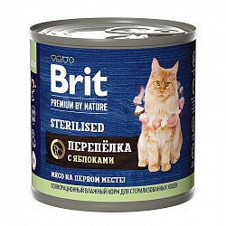 Консервы Brit Premium by Nature для для стерилизованных кошек, с мясом перепелки и яблоками 200 г х 6 шт.