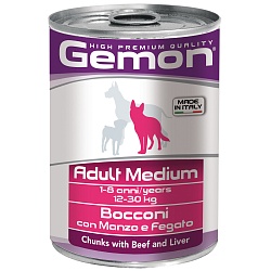 Консервы Gemon Dog Medium для собак средних пород, кусочки говядины с печенью 0,415 кг