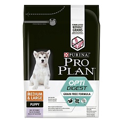 Сухой корм для щенков средних и крупных пород Pro Plan Grain Free Puppy Medium при чувствительном пищеварении, индейка