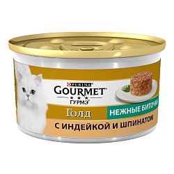 Консервы для кошек Gourmet Gold нежные биточки с индейкой и шпинатом, 85 г х 12 шт.