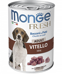 Консервы для собак Monge Dog Fresh Chunks in Loaf мясной рулет с телятиной, 0,4 кг