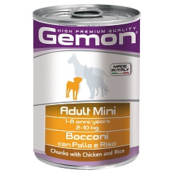 Консервы Gemon Dog Mini для собак мелких пород, кусочки курицы с рисом 0,415 кг
