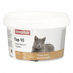 Витамины для кошек Beaphar (Беафар) Top 10 For Cats кормовая добавка с таурином, со вкусом креветок, 180 таблеток