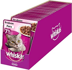 Влажный корм для пожилых кошек старше 7 лет Whiskas "Рагу с ягненком" 85 г × 28 штук