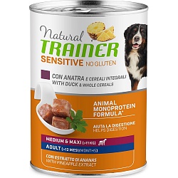 Консервы для взрослых собак средних и крупных пород Trainer Natural Sensitive No Gluten Adult Medium&Maxi без глютена с уткой, 0,4 кг