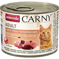 Консервы Animonda Carny Adult Cat для взрослых кошек, с курицей, индейкой и сердцем утки 200 г х 6 шт.