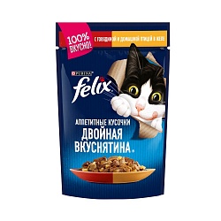 Влажный корм для кошек Felix "Двойная вкуснятина" с говядиной и домашней птицей в желе, 75 г
