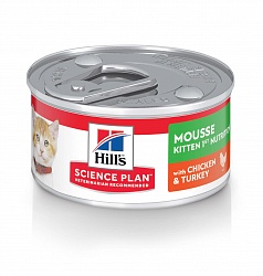 Влажный корм для котят Hill's Science Plan Kitten 1st Nutrition Mousse нежный мусс с курицей и индейкой 82 г