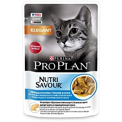 Влажный корм для взрослых кошек Pro Plan Adult Elegant кусочки с треской в соусе 85 г