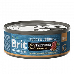 Консервы Brit Premium by Nature для щенков всех пород, с телятиной и морковью 100 г х 12 шт.