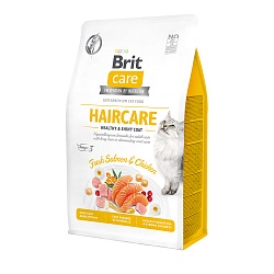 Сухой беззерновой корм Brit Care Cat GF Haircare Healthy & Shiny Coat Красивая кожа и шерсть для взрослых кошек, с лососем и курицей