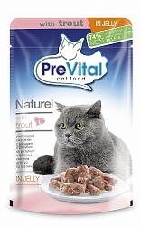 Влажный корм для кошек "PreVital" Naturel кусочки в желе с форелью, 85 г х 28 шт.