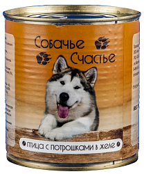Консервы для собак "Собачье счастье" Птица с потрошками в желе, 750 г
