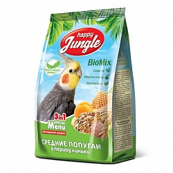 Корм для средних попугаев Happy Jungle 3 in 1 Special Menu в период линьки, 0,5 кг