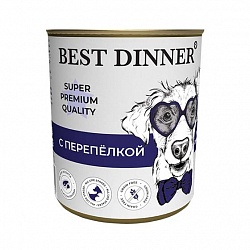 Консервы Best Dinner "Мясные деликатесы" для взрослых собак и щенков, Перепелка 0,34 кг