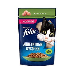 Влажный корм для кошек Felix Кролик, аппетитные кусочки в желе 75 г