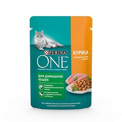 Влажный корм Purina One для домашних кошек, с курицей и морковью 75 г х 26 шт.