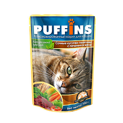 Влажный корм для кошек Puffins Телятина с печенью в желе, 100 г х 24 шт.