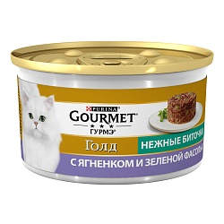 Консервы для кошек Gourmet Gold нежные биточки с ягненком и зеленой фасолью, 85 г х 12 шт.