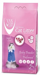 Комкующийся наполнитель для кошачьего туалета Van Cat Baby Powder обеспыленный с ароматом детской присыпки, пакет 5 кг