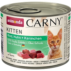 Влажный корм для котят Animonda Carny Kitten c говядиной, курицей и кроликом  
