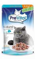 Влажный корм для кошек "PreVital" Naturel кусочки в желе с тунцом, 85 г х 28 шт.