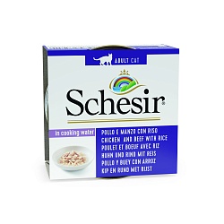 Консервы для кошек Schesir кусочки в собственном соку с говяжьим и куриным филе с рисом 85 г х 14 шт.