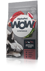 Сухой корм AlphaPet WOW для взрослых собак средних пород, с говядиной и сердцем 2 кг