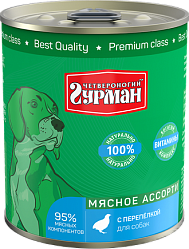 Консервы для взрослых собак Четвероногий гурман "Мясное ассорти" с перепёлкой 0,34 кг