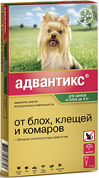 Капли от блох и клещей для собак весом до 4 кг Адвантикс (Advantix) 0,4 мл