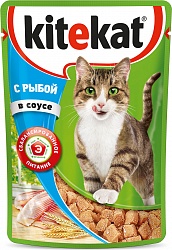 Консервы для кошек Kitekat Сочные кусочки с Рыбой в соусе, 85 г х 28 штук