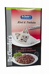 Влажный корм для кошек Dr. Clauder's с мясом и индейкой, кусочки в желе 100 г х 20 шт.