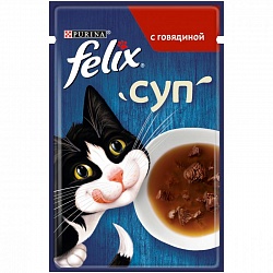 Влажный корм для взрослых кошек Purina Felix суп с говядиной, 48 г х 36 шт.