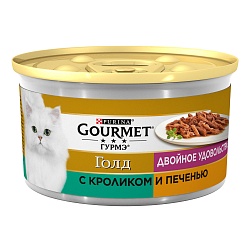 Консервы для кошек Gourmet Gold с кроликом и печенью кусочки в подливке 85 г х 24 шт.