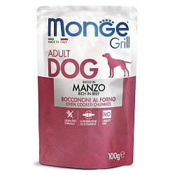 Консервы для взрослых собак Monge Dog Grill Pouch говядина 0,1 кг