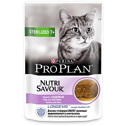Влажный корм Pro Plan Nutrisavour для взрослых стерилизованных кошек старше 7 лет, паштет с индейкой 85 г х 24 шт.
