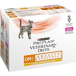 Влажный корм Purina Pro Plan Veterinary Diets OM, корм для кошек при ожирении, курица 85 г х 10 шт.