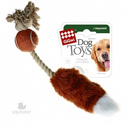 Игрушка для собак GiGwi Dog Toys Лисий хвост с пищалкой и мячом, 40 см