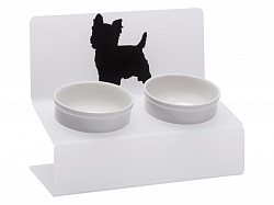 Миска для собак АртМиска "Йорк" двойная на подставке, белая полупрозрачная 2 х 360 мл