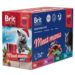 Brit Premium Мясное меню в соусе для взрослых кошек, 14 шт х 85 г