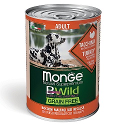 Беззерновые консервы для собак всех пород Monge BWild All Breeds Adult Tacchino из индейки с тыквой и кабачками 0,4 кг