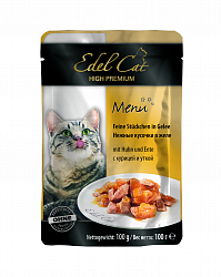 Влажный корм для кошек Edel Cat Курица и утка, кусочки в желе 100 г х 20 шт.