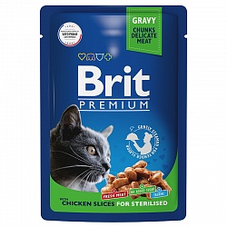 Влажный корм для кастрированных котов и стерилизованных кошек Brit Premium Sterilised Цыпленок в соусе, 85 г х 14 шт.