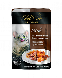 Влажный корм для кошек Edel Cat Гусь и печень, кусочки в желе 100 г х 20 шт.