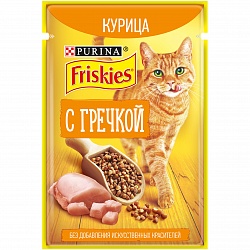 Влажный корм Friskies для взрослых кошек, с курицей и гречкой в подливе 75 г х 26 шт.