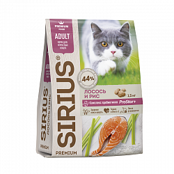 Сухой корм Sirius для взрослых кошек, лосось и рис
