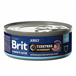 Консервы Brit Premium by Nature для для взрослых кошек, телятина со сливками 100 г х 12 шт.