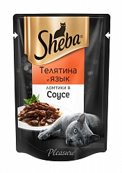 Консервы для кошек Sheba Pleasure ломтики в соусе с телятиной и языком, 75 г х 28 шт.